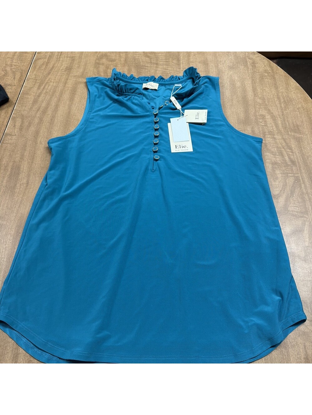 Women’s Elie Tahari Turquoise Sleeveless Shirt Sz Lg, Polyester/Spandex